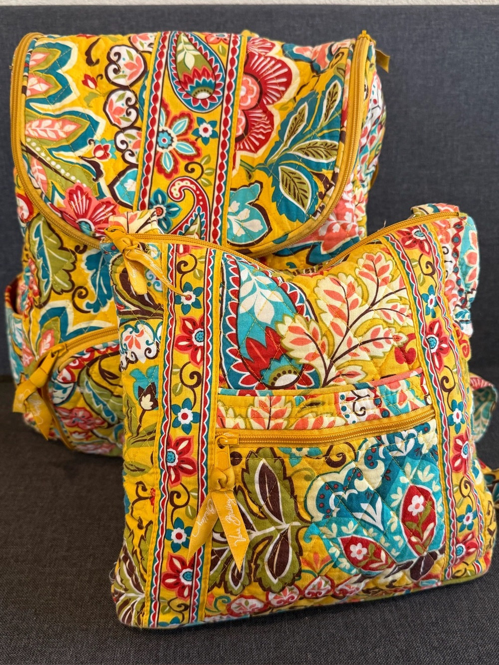 Vera Bradley Floral Quilted Backpack + Matching Purse Set